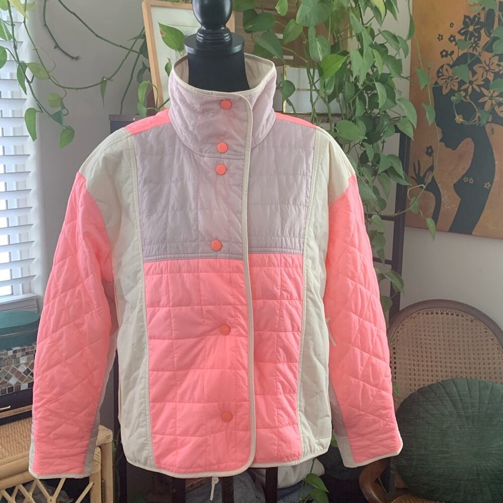 Free People Movement Landscape View Hot Pinky Orange & Cream Quilted Ski Jacket